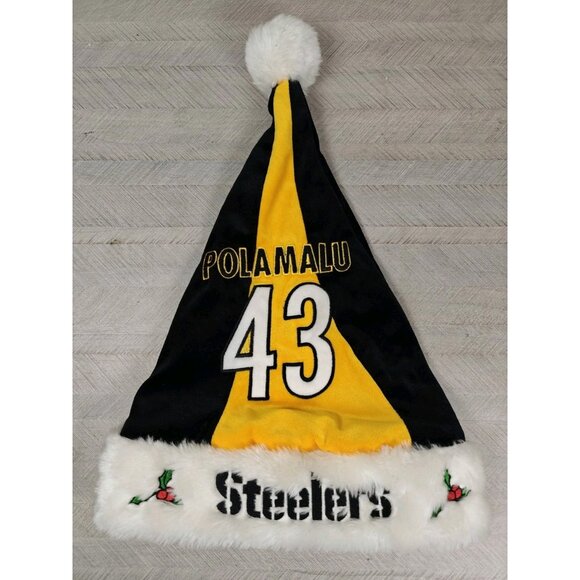Troy Polamalu #43 Santa Hat Embroidered Black Christmas Pittsburgh Steelers NFL - Picture 10 of 10